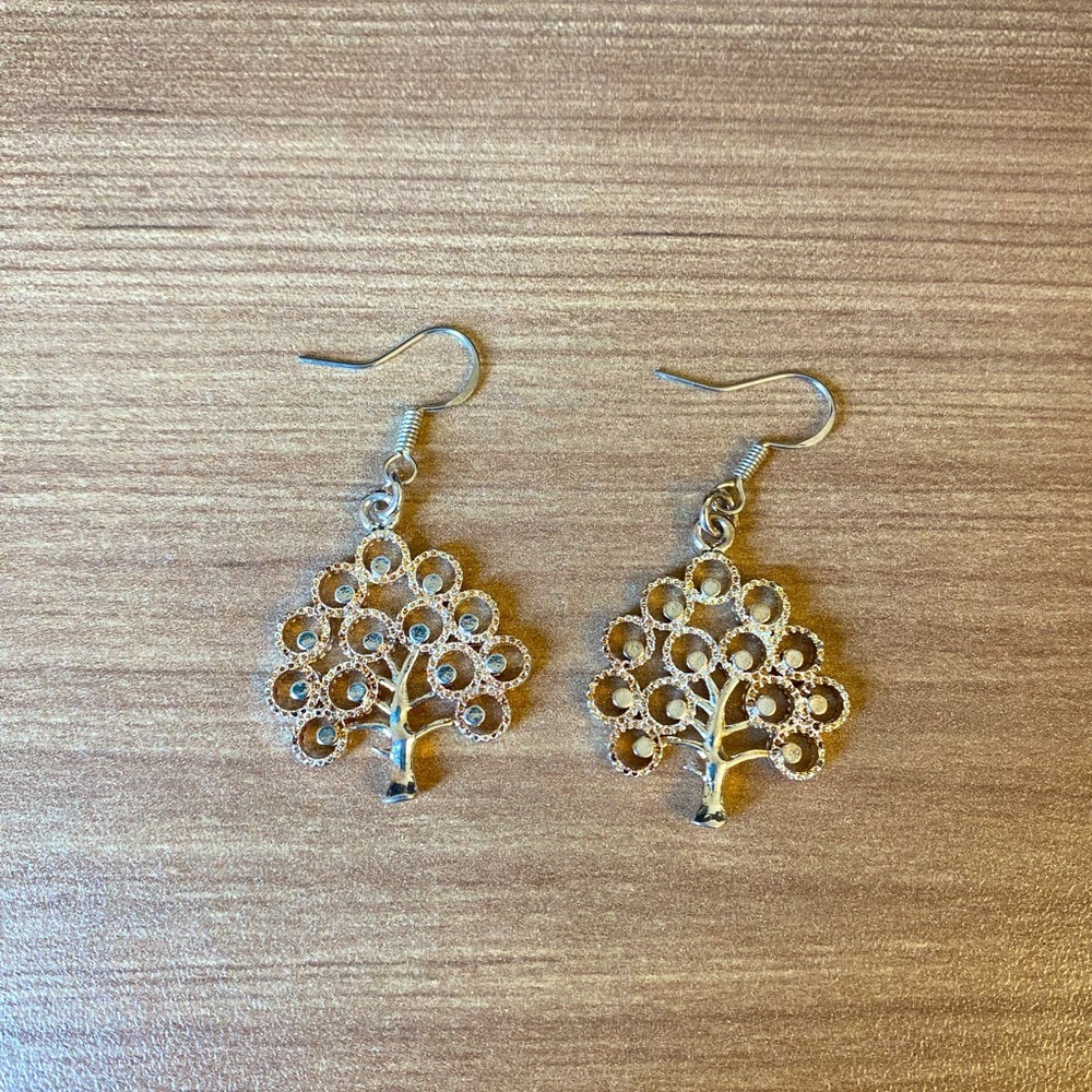 Silver peacock earrings
